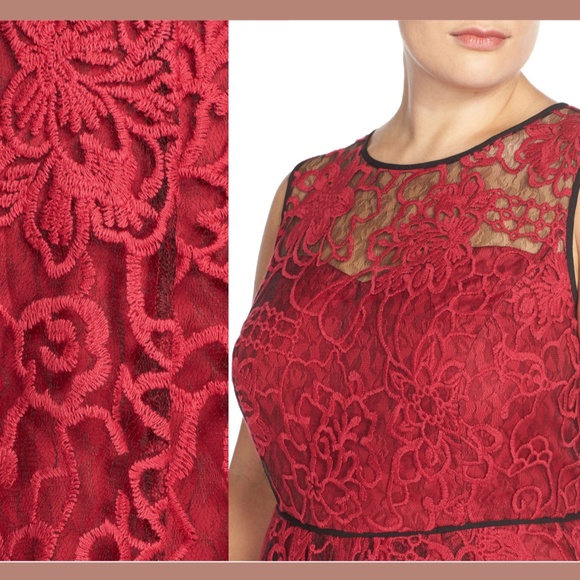 NWOT Adrianna Papell Kahlo Flare Lace Dress, 20W, Red - Picture 2 of 12
